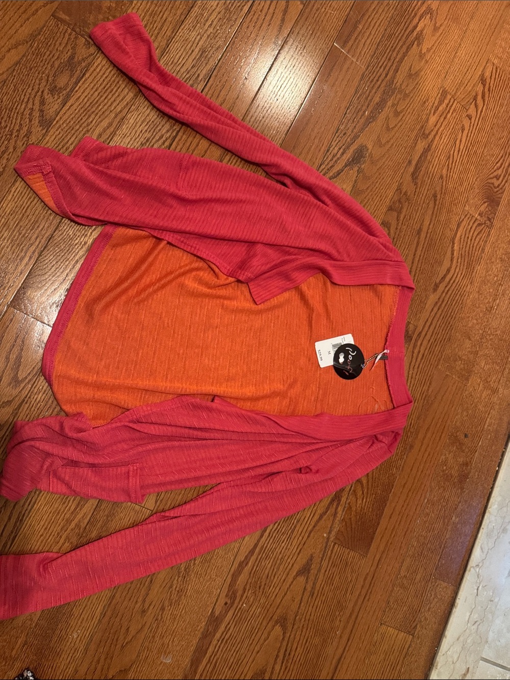 Two-Tone Orange and Pink Lightweight Cardigan